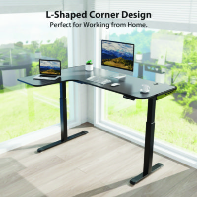Eureka L-Shaped Standing Desk, Left Desk, 60" x 43.69" x 29.88" to 48.38", Black (EKA01874)