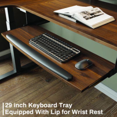 Eureka L-Shaped Standing Desk with Keyboard Tray, Left Desk, 61.25" x 43.25" x 34.38" to 52.88", Walnut/Black (EKAL60LWN)
