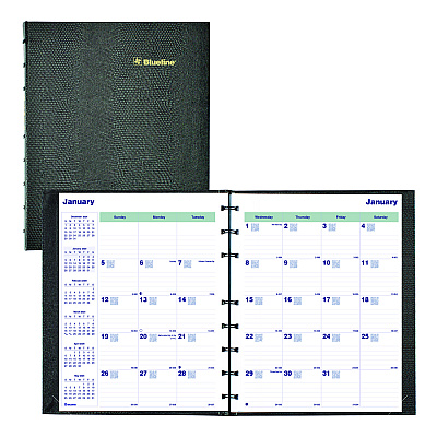 Blueline Plan and Link Monthly Planner, 9.25 x 7.25, Black Lizard-Like Faux Leather Cover, 16-Months: Sept 2024 to Dec 2025 (C1200C81)