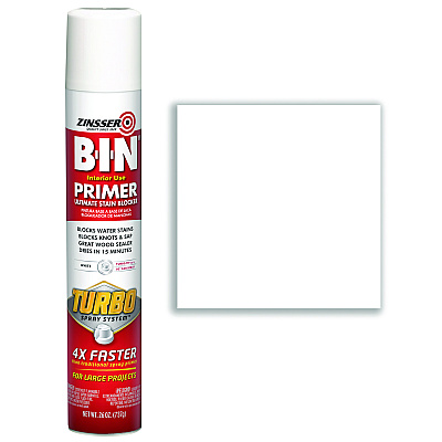 Zinsser BIN Aerosol Primer with Turbo Spray System, Interior, Flat White, 26 oz Aerosol Can, 6/Carton (RST356880)