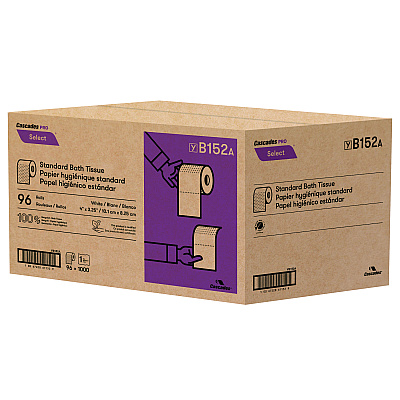 Cascades PRO Select Standard Bath Tissue, 1-Ply, White, 1,000/Roll, 96 Rolls/Carton (CSDB152)