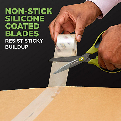 Scotch Non-Stick Unboxing Scissors, 8" Long, 2.7" Cut Length, Straight Green/Black Handle (MMM1488NS)