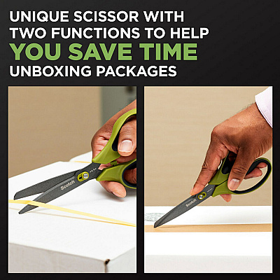 Scotch Non-Stick Unboxing Scissors, 8" Long, 2.7" Cut Length, Straight Green/Black Handle (MMM1488NS)