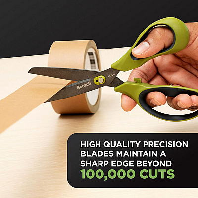 Scotch Non-Stick Unboxing Scissors, 8" Long, 2.7" Cut Length, Straight Green/Black Handle (MMM1488NS)