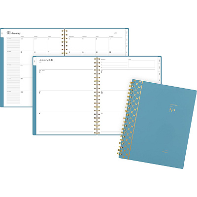 Cambridge Workstyle Weekly/Monthly Planner, Geometric Artwork, 11 x 9.38, Blue/Gold Cover, 12-Month (Jan to Dec): 2026 (160690512)