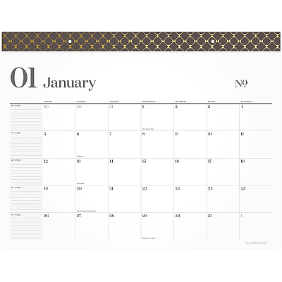 Cambridge WorkStyle Monthly Desk Pad Calendar, 21.75 x 17, White Sheets, Brown/Gold Headband, Clear Corners, 12-Month (Jan-Dec): 2025 (160670404)