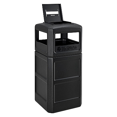 Global Industrial Square Plastic Waste Receptacle, Ashtray Lid with Open Sides, 42 gal, Black (GBE641540BK)