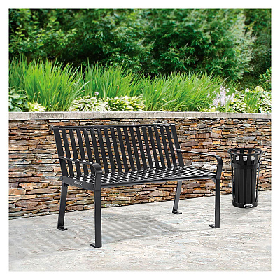 Global Industrial Steel Slat Benches with Back, 48 x 27 x 31, Black (GBE694853BKKD)