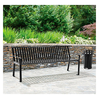 Global Industrial Steel Slat Benches with Back, 72 x 26 x 31, Black (GBE694854BKKD)