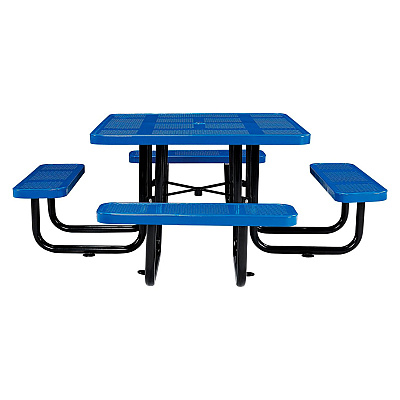 Global Industrial Perforated Steel Picnic Table, Square, 81 x 81 x 29.5, Blue Top, Blue Base/Legs (GBE694551BL)