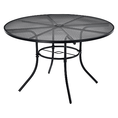 Global Industrial Interion Mesh Cafe Table and Chair Sets, Round, 48" Dia x 29"h, Black Top, Black Base/Legs (GBE695971)