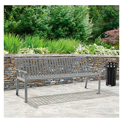 Global Industrial Steel Slat Benches with Back, 72 x 26 x 31, Gray (GBE694854GYKD)