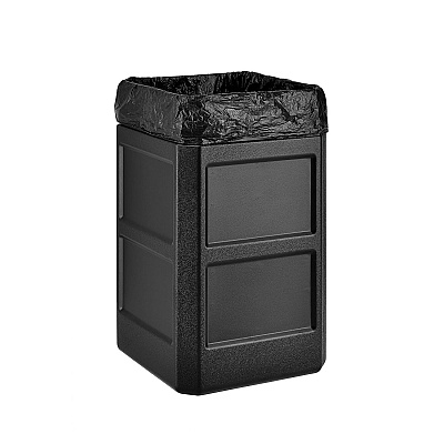 Global Industrial Square Plastic Waste Receptacle, Dome Lid with Open Sides, 42 gal, Black (GBE641414BK)