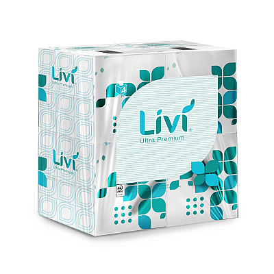 Livi Ultra Premium Facial Tissue, 2-Ply, White, Cube Box, 80 Sheets/Box, 4 Boxes/Pack, 6 Packs/Carton (SOL192101)