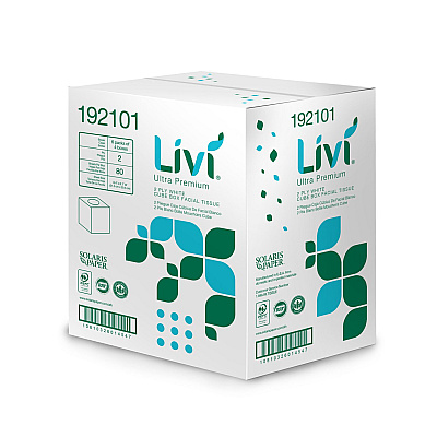 Livi Ultra Premium Facial Tissue, 2-Ply, White, Cube Box, 80 Sheets/Box, 4 Boxes/Pack, 6 Packs/Carton (SOL192101)