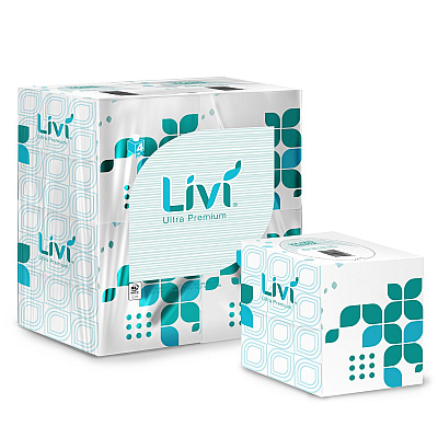 Livi Ultra Premium Facial Tissue, 2-Ply, White, Cube Box, 80 Sheets/Box, 4 Boxes/Pack, 6 Packs/Carton (SOL192101)