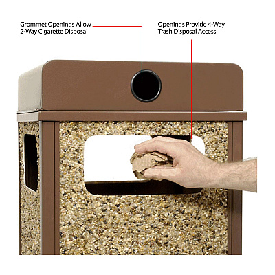 Global Industrial Stone Panel All Weather Trash Receptacle Urn, 24 gal, Steel, Brown (GBE238241BN)