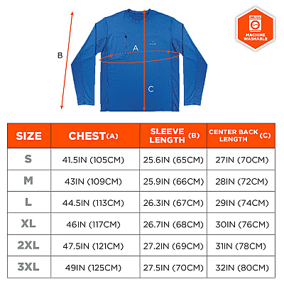 ergodyne Chill-Its 6689 Cooling Long Sleeve Sun Shirt with UV Protection, X-Large, Blue (EGO12155)