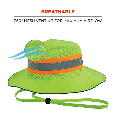 ergodyne Chill-Its 8935MF Hi-Vis Microfiber Ranger Sun Hat, Polyester/Microfiber, 2X-Large/3X-Large, Lime (EGO12594)
