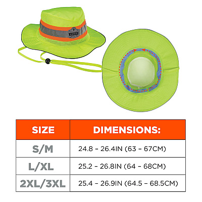 ergodyne Chill-Its 8935CT Hi-Vis PVA Ranger Sun Hat, Polyester/PVA, 2X-Large/3X-Large, Lime (EGO12600)