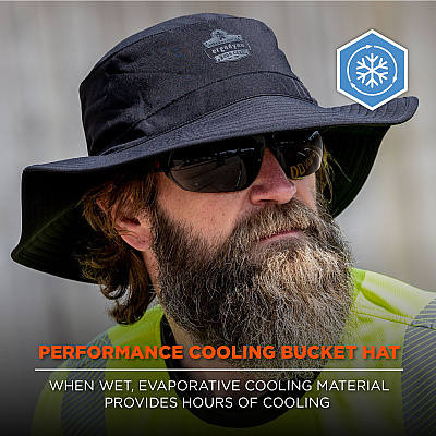 ergodyne Chill-Its 8939 Cooling Bucket Hat, Polyester/Spandex, One Size Fits Most, Black (EGO12664)