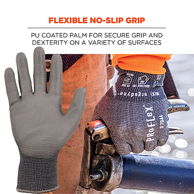 ergodyne ProFlex 7044 ANSI A4 PU Coated CR Gloves, Gray, X-Small, Pair (EGO10491)