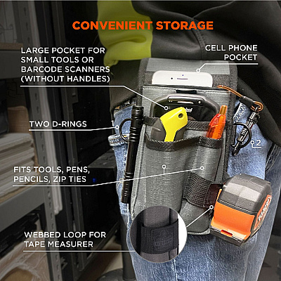 ergodyne Arsenal 5568 Belt Loop Tool Pouch with Device Holster, 4 Compartments, 5 x 2 x 8.5, Polyester, Gray (EGO13668)
