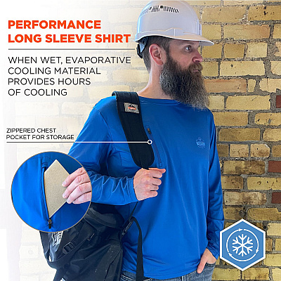 ergodyne Chill-Its 6689 Cooling Long Sleeve Sun Shirt with UV Protection, 3X-Large, Blue (EGO12157)