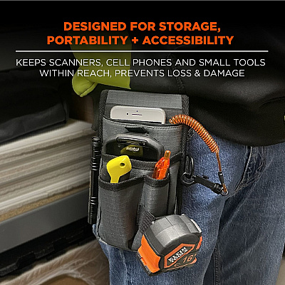 ergodyne Arsenal 5568 Belt Loop Tool Pouch with Device Holster, 4 Compartments, 5 x 2 x 8.5, Polyester, Gray (EGO13668)