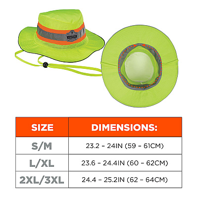 ergodyne Chill-Its 8935MF Hi-Vis Microfiber Ranger Sun Hat, Polyester/Microfiber, 2X-Large/3X-Large, Lime (EGO12594)