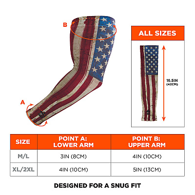 ergodyne Chill-Its 6695 Sun Protection Arm Sleeves, Polyester/Spandex, Medium/Large, American Flag (EGO12193)