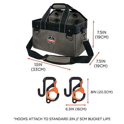 ergodyne Arsenal 5846 Bucket Truck Tool Bag, Locking Aerial Bucket Hooks, 8 Compartments/2 Grommet, 13 x 7.5 x 7.5, Gray (EGO13746)