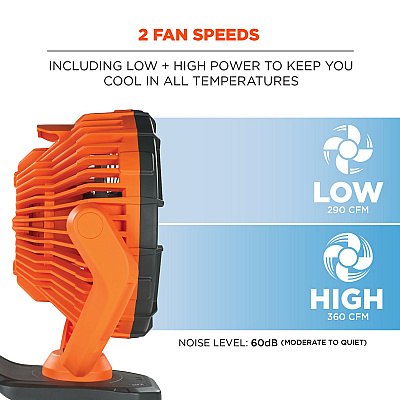 ergodyne Chill-Its 6090 Rechargeable Portable Jobsite Fan, 9.5, Orange/Black (EGO12800)