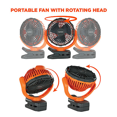 ergodyne Chill-Its 6090 Rechargeable Portable Jobsite Fan, 9.5, Orange/Black (EGO12800)