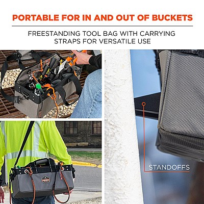 ergodyne Arsenal 5846 Bucket Truck Tool Bag, Locking Aerial Bucket Hooks, 11 Compartments/5 Grommets, 18x7.5x7.5, Gray (EGO13747)