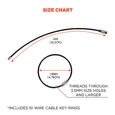 ergodyne Arsenal 5719 Wire Cable Key Ring, 1.88" dia, Iron, Black, 10/Pack (EGO13722)