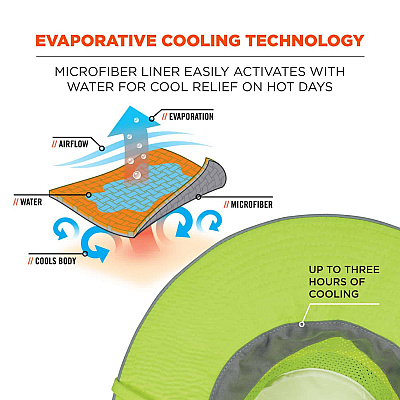 ergodyne Chill-Its 8935MF Hi-Vis Microfiber Ranger Sun Hat, Polyester/Microfiber, 2X-Large/3X-Large, Lime (EGO12594)