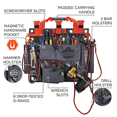 ergodyne Arsenal 5710 Bucket Truck Tool Board, Tethering Points, 8 Compartments, 24" x 22", Tarpaulin, Gray (EGO13699)