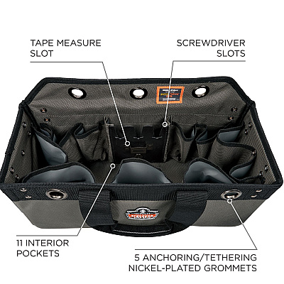 ergodyne Arsenal 5844 Bucket Truck Tool Bag with Tool Tethering Attachment Points, 18 x 7.5 x 7.5, Polyester, Gray (EGO13744)