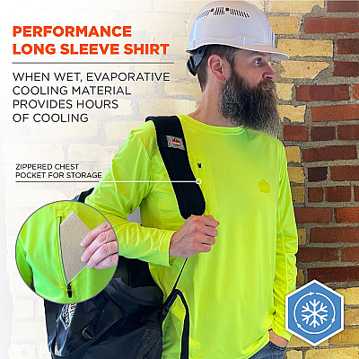 ergodyne Chill-Its 6689 Cooling Long Sleeve Sun Shirt with UV Protection, Small, Lime (EGO12142)