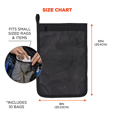 ergodyne Arsenal 5718 Zippered Mesh Wash Bag, 8 x 10, Polyester, Black, 10/Pack (EGO13721)