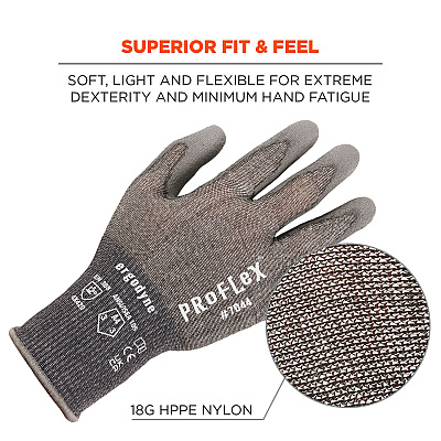 ergodyne ProFlex 7044 ANSI A4 PU Coated CR Gloves, Gray, X-Small, Pair (EGO10491)