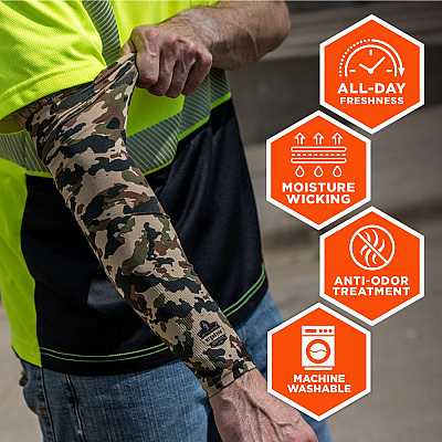 ergodyne Chill-Its 6695 Sun Protection Arm Sleeves, Polyester/Spandex, X-Large/2X-Large, Camo (EGO12192)