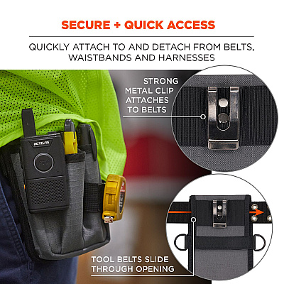 ergodyne Arsenal 5569 Belt Clip Tool Pouch with Device Holster, 4 Compartments, 5 x 2 x 8.5, Polyester, Gray (EGO13669)