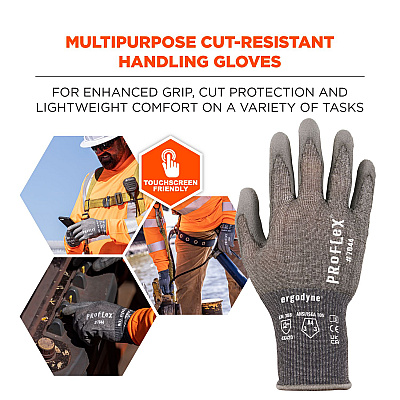 ergodyne ProFlex 7044 ANSI A4 PU Coated CR Gloves, Gray, X-Small, Pair (EGO10491)