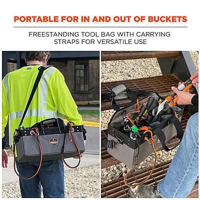 ergodyne Arsenal 5844 Bucket Truck Tool Bag with Tool Tethering Attachment Points, 18 x 7.5 x 7.5, Polyester, Gray (EGO13744)