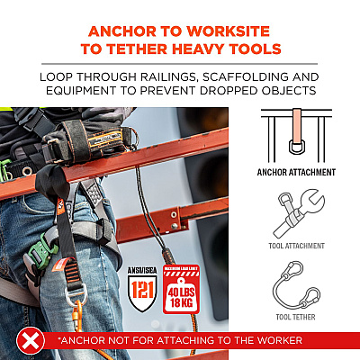ergodyne Squids 3176 Anchor Choke Strap for Tool Tethering, 40 lb Max Safe Working Capacity, 24" Long, Black (EGO19176)