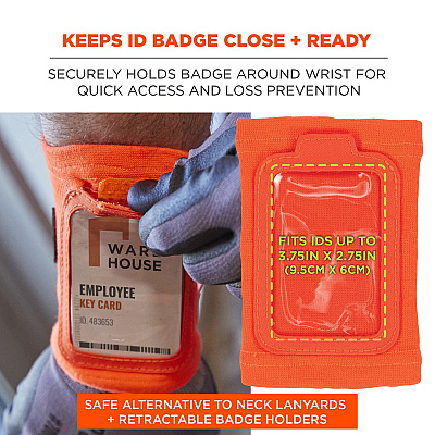 ergodyne Squids 3388 Wrist ID/Badge Holder, Vertical, Orange, 3.5 x 5.5 Holder, 2.75 x 3.75 Insert (EGO19961)