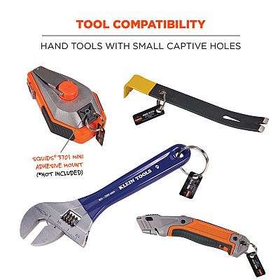 ergodyne Squids 3785 Split Ring Tool Attachment, 2 lb Max Working Capacity, 1" dia, Silver, 10/Pack (EGO19785)