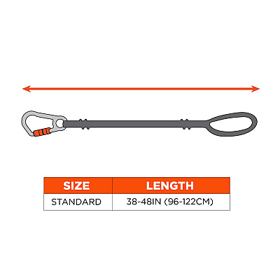 ergodyne Squids 3104F(x) Tool Lanyard with Carabiner/Choke Loop, 10 lb Max Working Capacity, 38" to 48" Long, Gray/Orange (EGO19804)